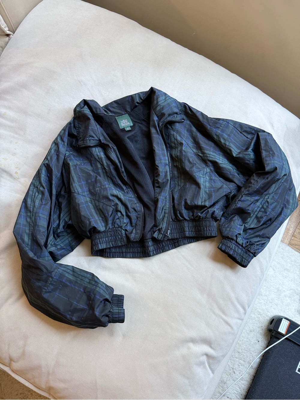 wild fable Black & Green Plaid Cropped windbreaker Jacket